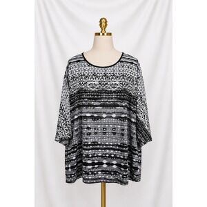 Belle By Kim Gravel Popover Top Lightweight Black White Flowy Oversized 1x
